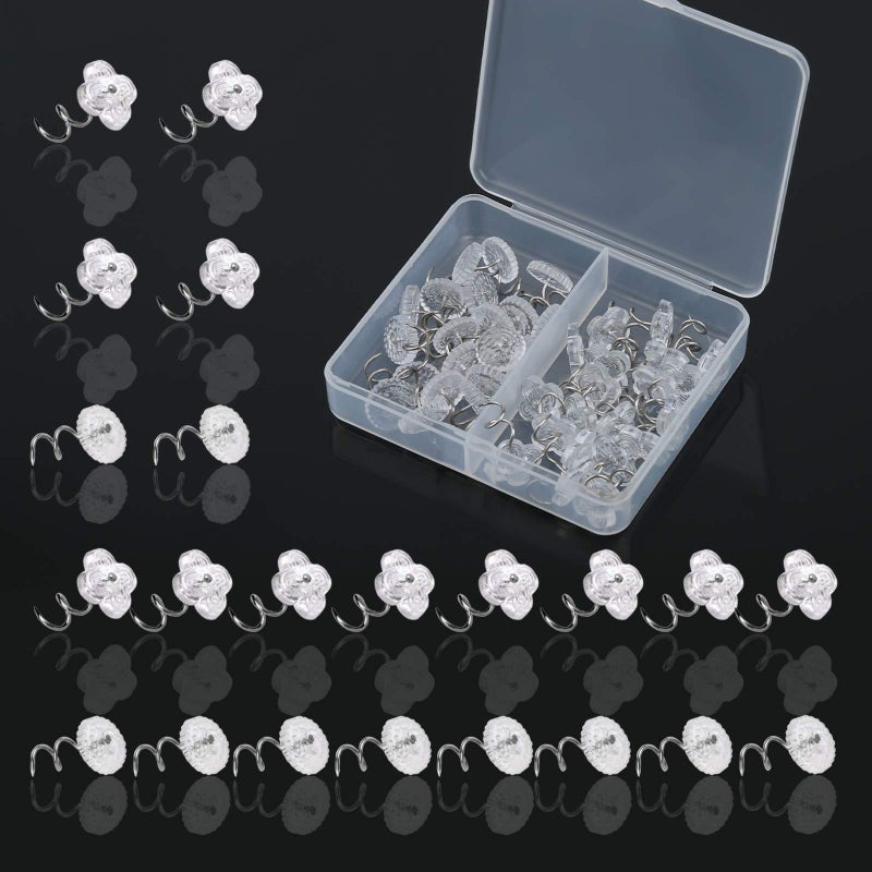 LUNARM 40 PCS Upholstery Tacks Clear Heads Twist Pins with Storage Box, 2 Styles Bedskirt Tacks Pins for Upholstery, Slipcovers, and Bedskirts Decoration (0.59 Inches) - Image 1